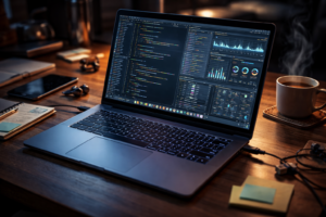 작업 중인 노트북과 도구들