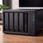 흑색 NAS 장비의 클로즈업