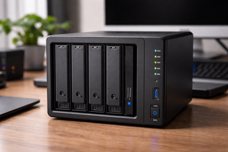 흑색 NAS 장비의 클로즈업